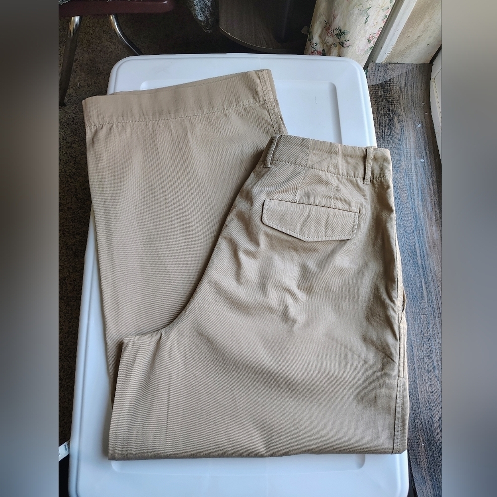 Club Monaco Pleated Cotton Twill Wide Leg high-rise khaki trousers sz 12. - Picture 8 of 17